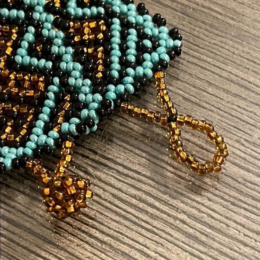 Miyuki Boho Beaded Bracelet – Turquoise & Amber Geometric Pattern Peyote Stitch